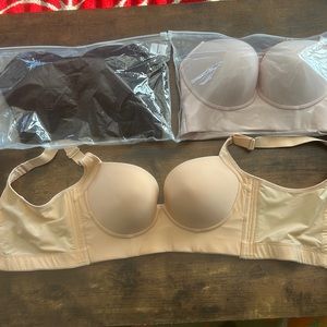 NWT (3) bras size Large/38 in nude/pink/black. Lift and support. Stays in place!